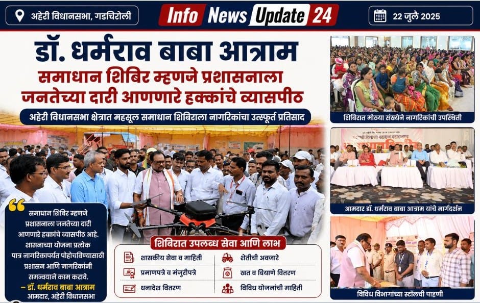 समाधान शिबिरात विविध विभागांच्या स्टॉलची पाहणी करताना आमदार डॉ. धर्मराव बाबा आत्राम