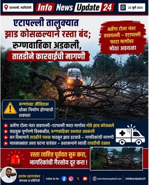 एटापल्ली-etapalli-road-blocked-tree-fall-ambulance