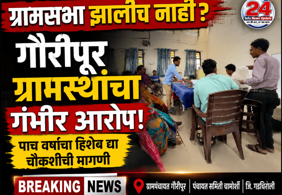 गौरीपूर गावातील ग्रामपंचायत कार्यालयासमोर ग्रामसभा व आर्थिक व्यवहारांच्या चौकशीची मागणी करणारे ग्रामस्थ.