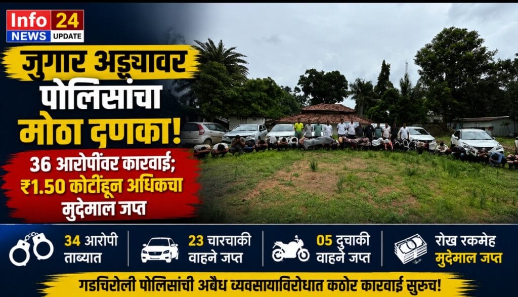 अवैध जुगाराविरोधातील गडचिरोली पोलिसांच्या कारवाईत जप्त करण्यात आलेली वाहने आणि मुद्देमाल